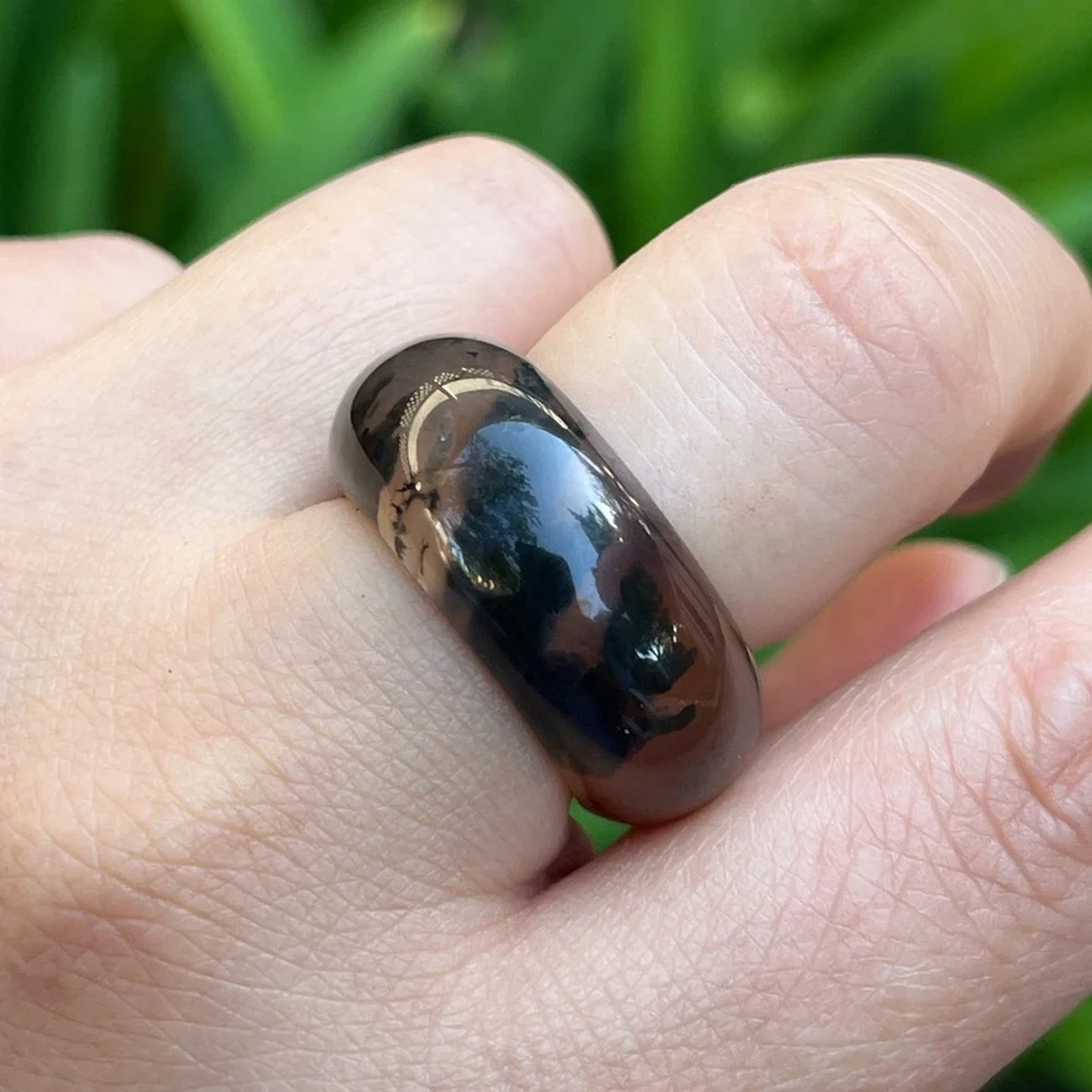 Size‎ 7.5 Natural Translucent Dendritic Scenery Agate Band Ring 0032
